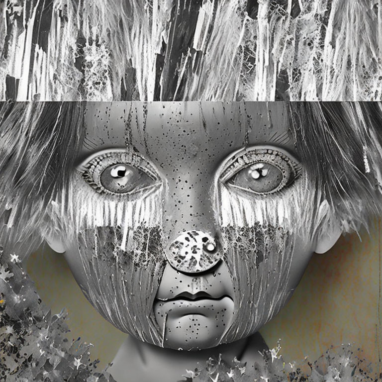 Monochromatic child's face with splattered paint textures