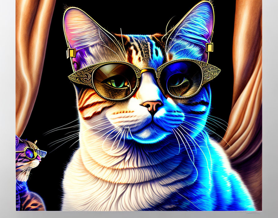 Stylized cats with sunglasses: one with stripes and smug look