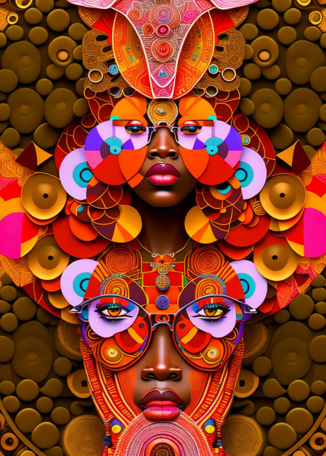 Colorful digital artwork: Two African women in elaborate patterns and sunglasses