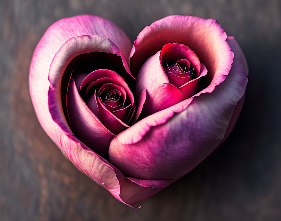 Pink Rose Petals Heart Arrangement on Dark Background