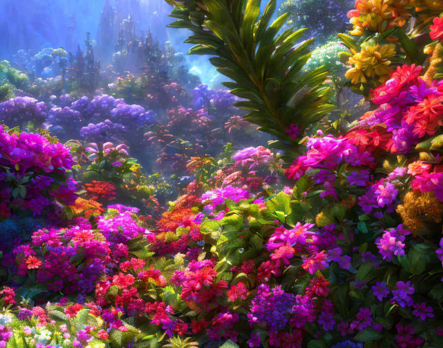 Colorful Flower Garden in Soft Sunlight