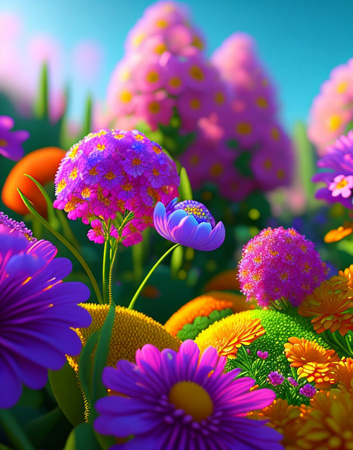 Colorful Digital Garden Featuring Vibrant Flowers