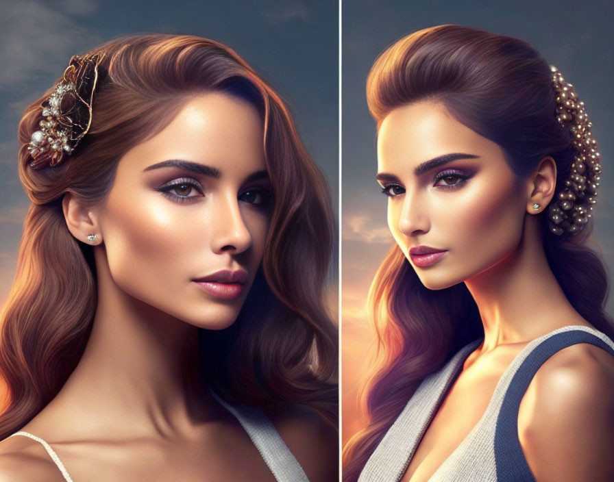 Woman with Prominent Makeup and Hairstyle in Digital Artwork