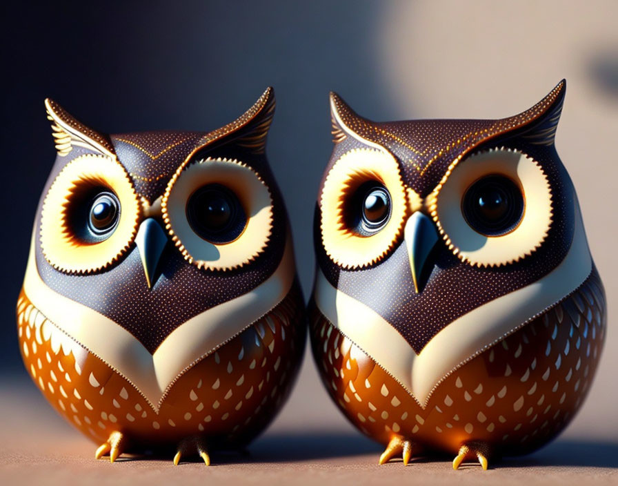 Stylized ceramic owl figurines with intricate patterns standing side by side