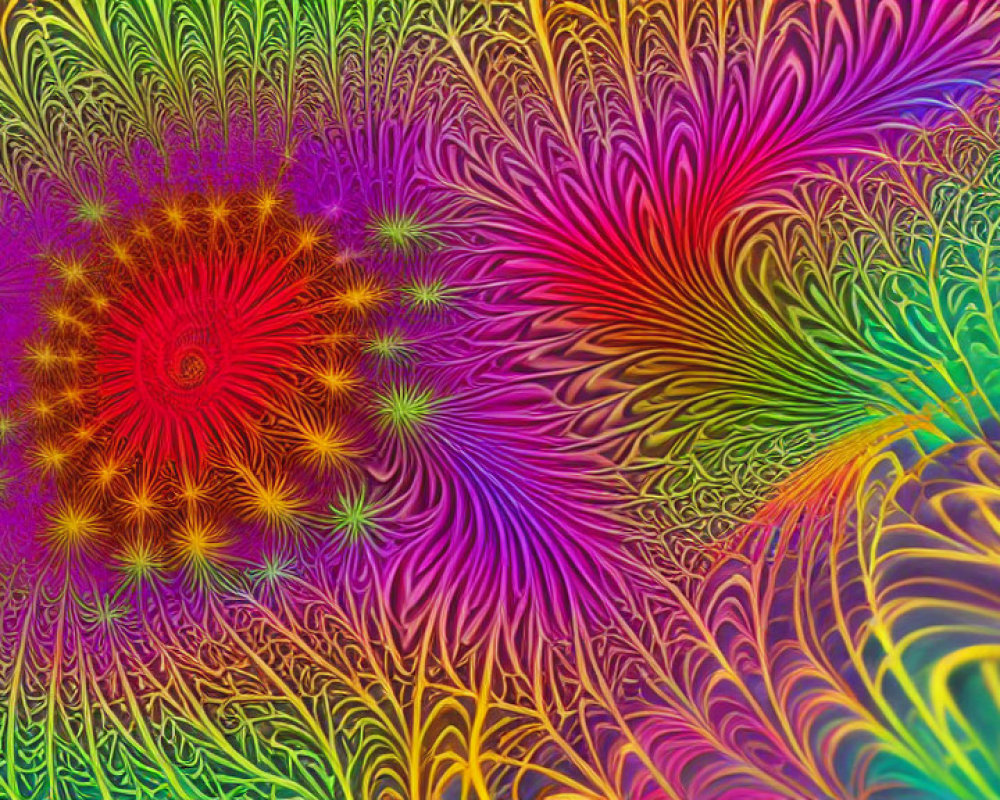 Colorful Fractal Art: Red to Green Swirls & Feather-like Textures