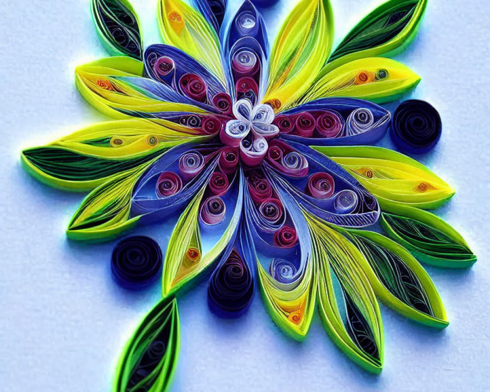 Colorful Quilled Paper Flower Art on Pale Background