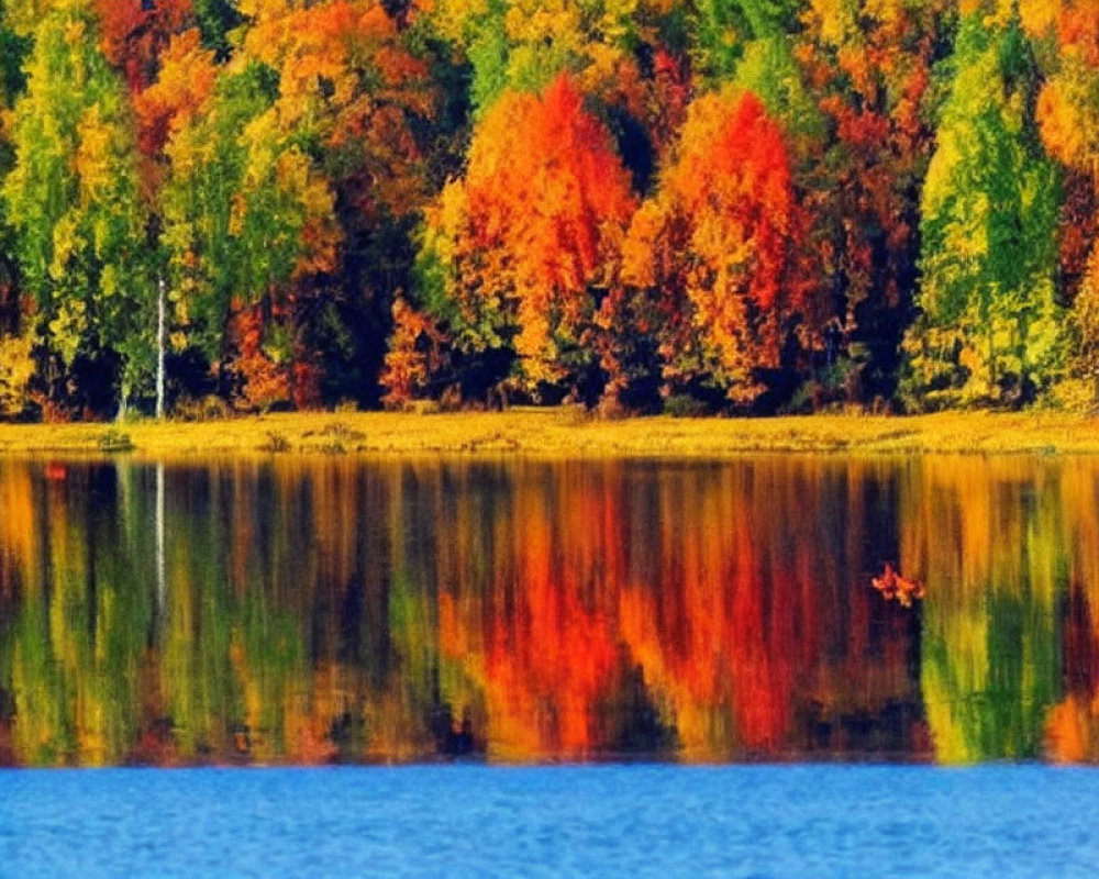 Autumn Trees Reflecting in Calm Lake with Vibrant Fall Colors