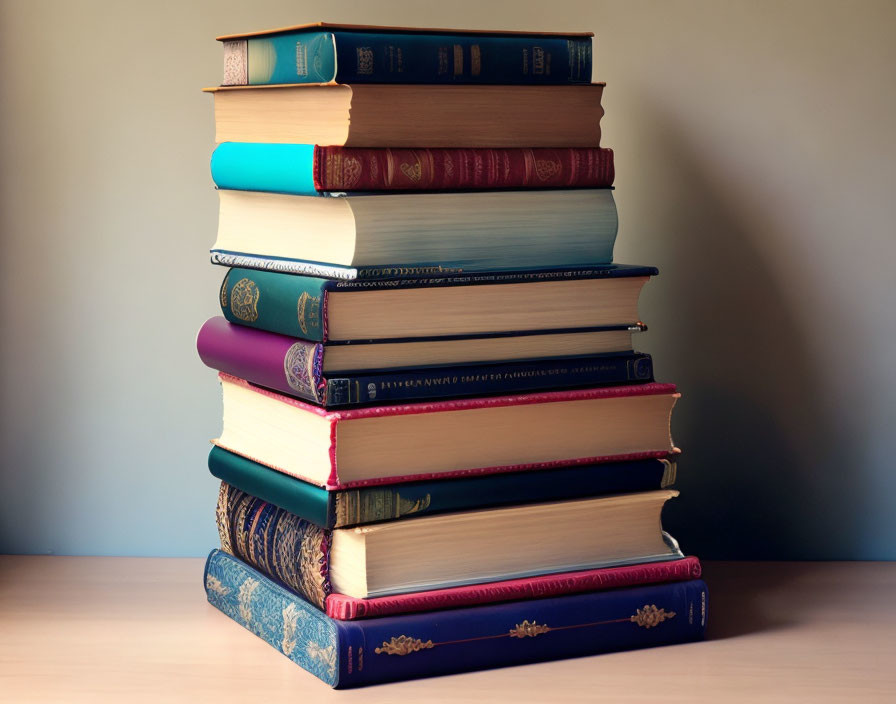 Assorted Hardcover Books on Wooden Surface