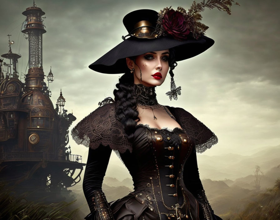 Elaborate Steampunk Outfit with Corset and Goggles