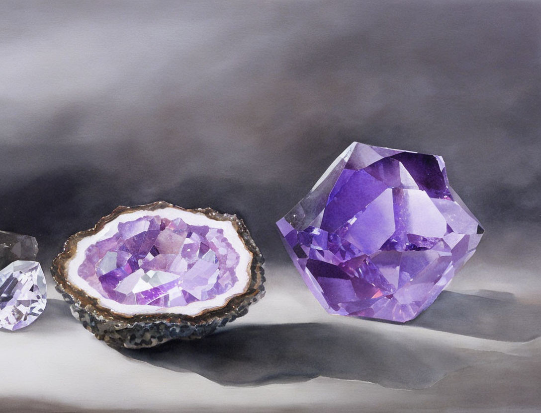 Geode and Purple Gemstones Watercolor Painting