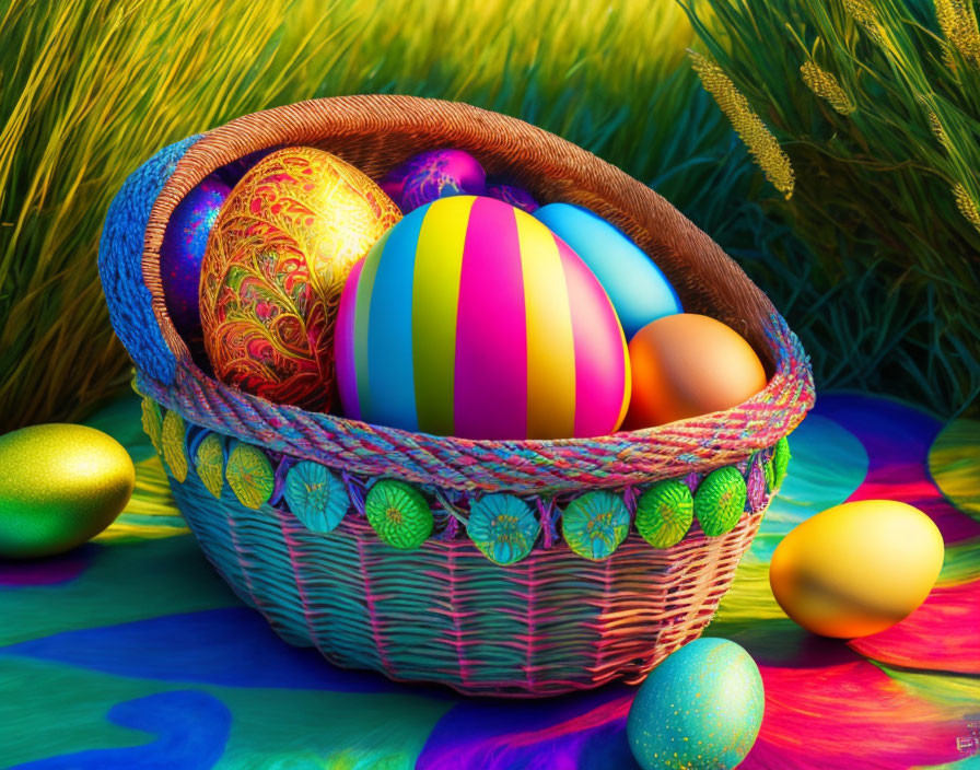 Colorful Easter Egg Basket on Vibrant Surface