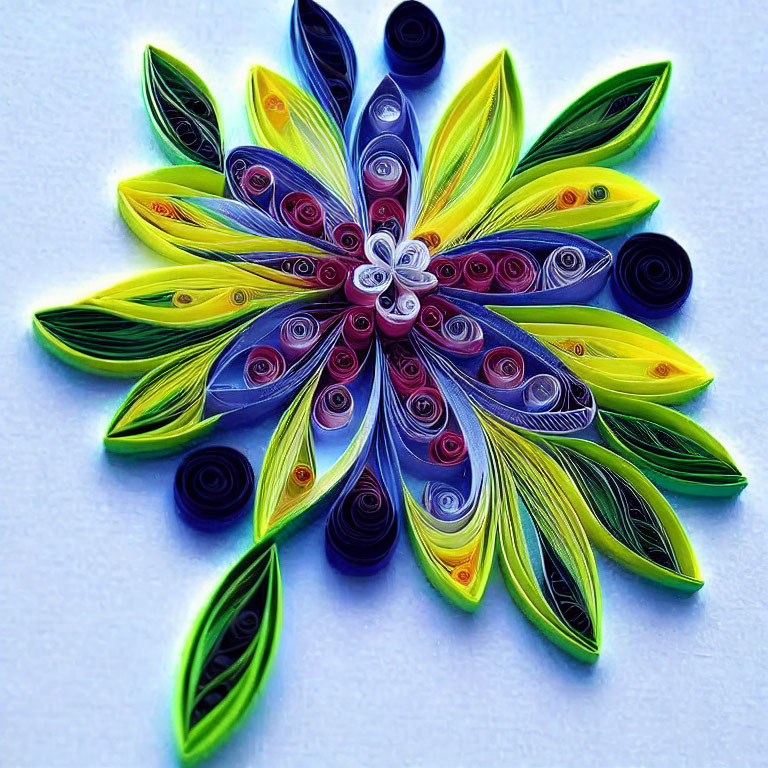 Colorful Quilled Paper Flower Art on Pale Background