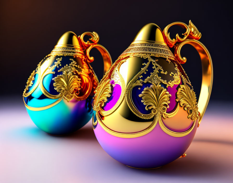 Ornate Metallic Easter Eggs with Gold Filigree Designs