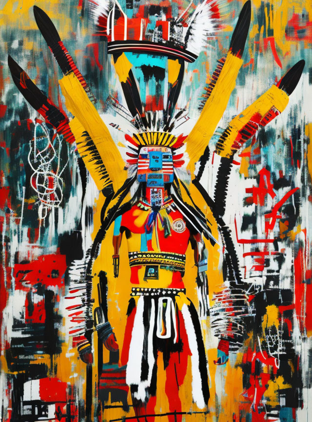 Colorful Abstract Native American Figure Artwork