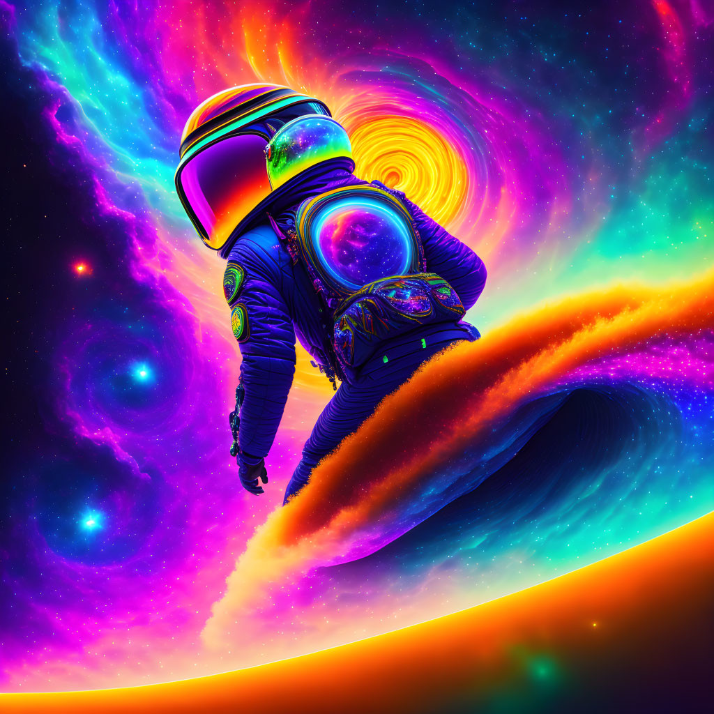 Colorful Astronaut Floating in Psychedelic Space