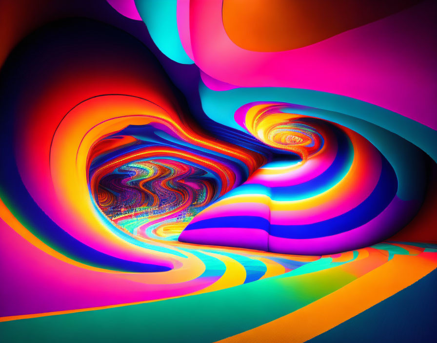 Colorful Abstract Digital Artwork with Swirling Neon Patterns