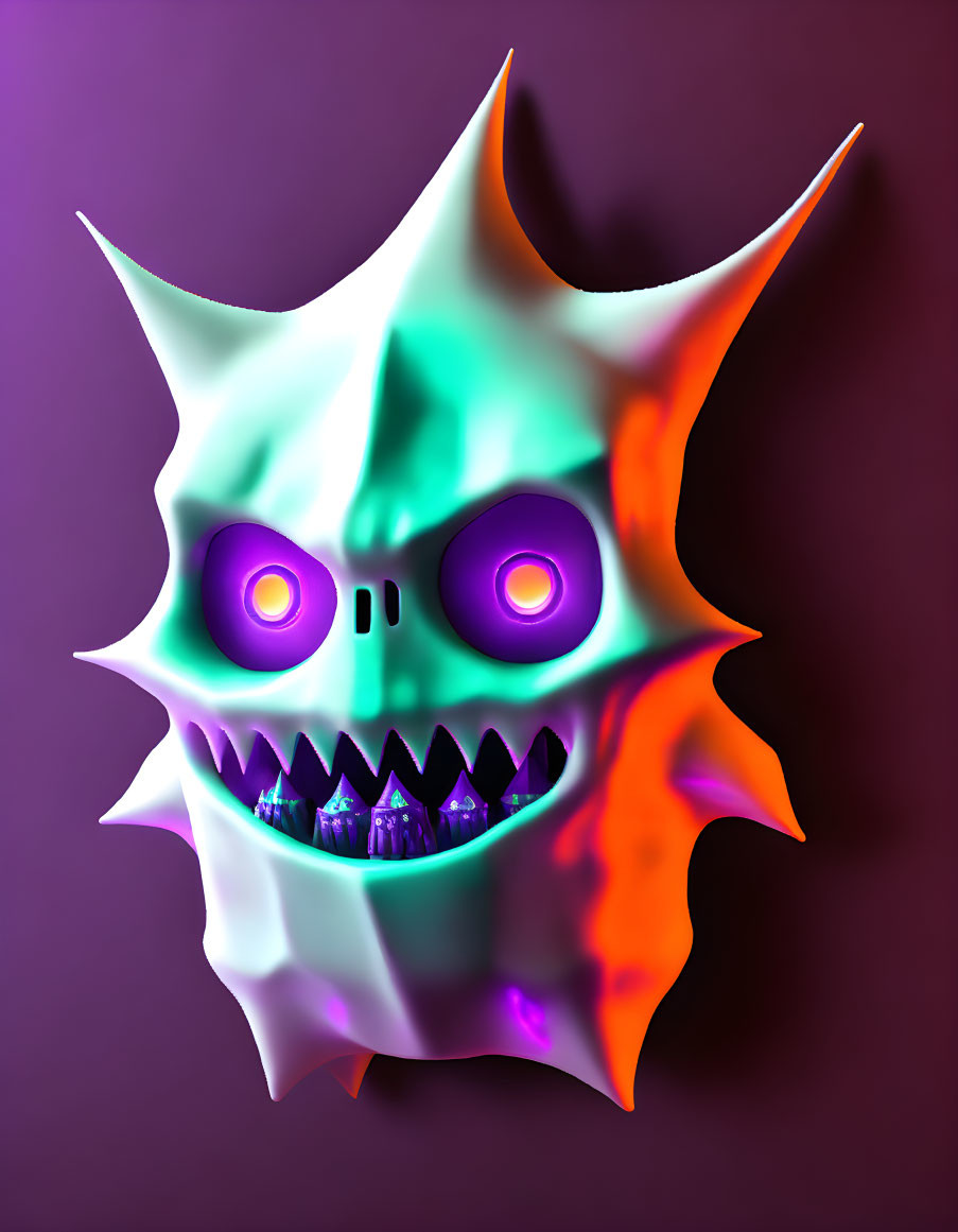 Vibrant digital artwork of eerie ghostly creature with glowing eyes.