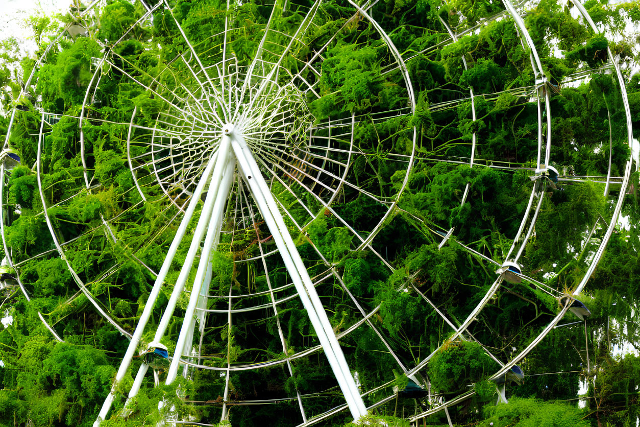 Overgrown Ferris Wheel Covered in Green Vines