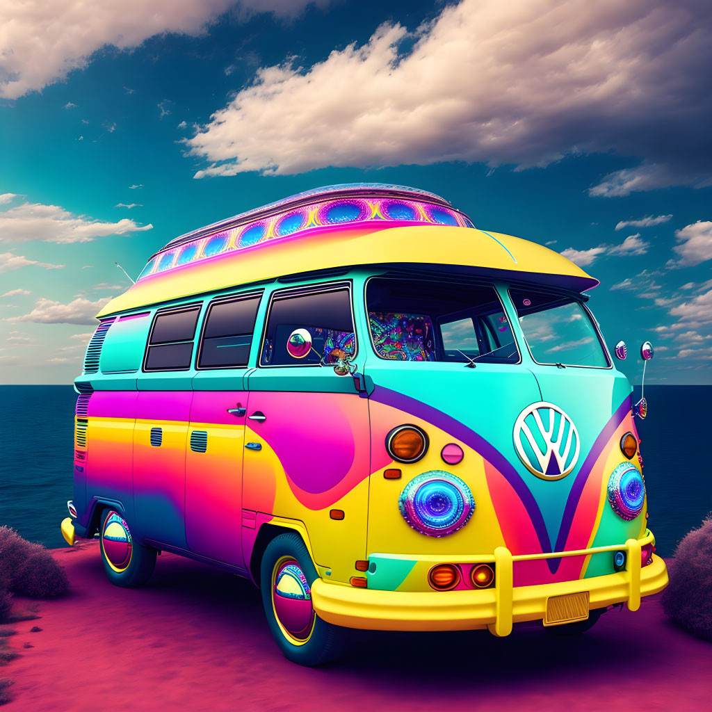 Vibrant Psychedelic VW Van by Seaside Sky