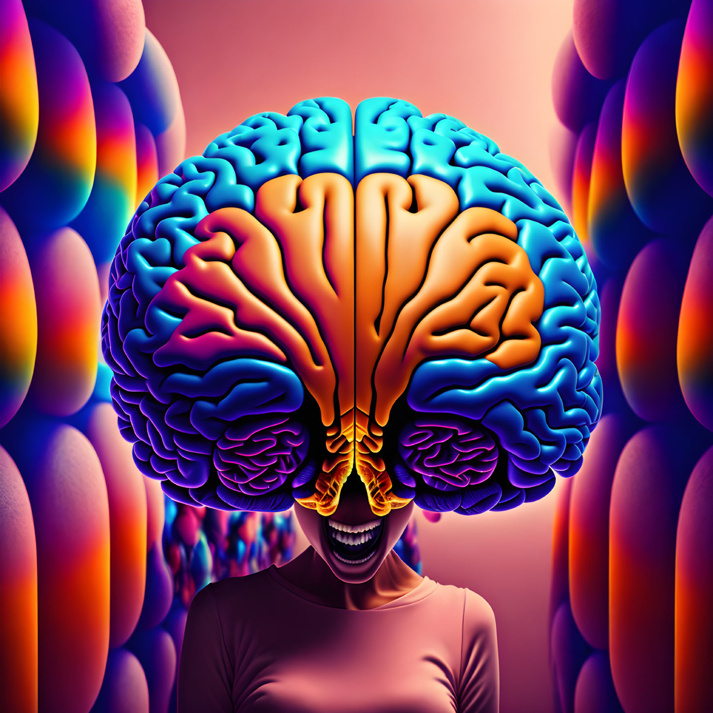 Colorful Brain Person Illustration with Vibrant Spheres