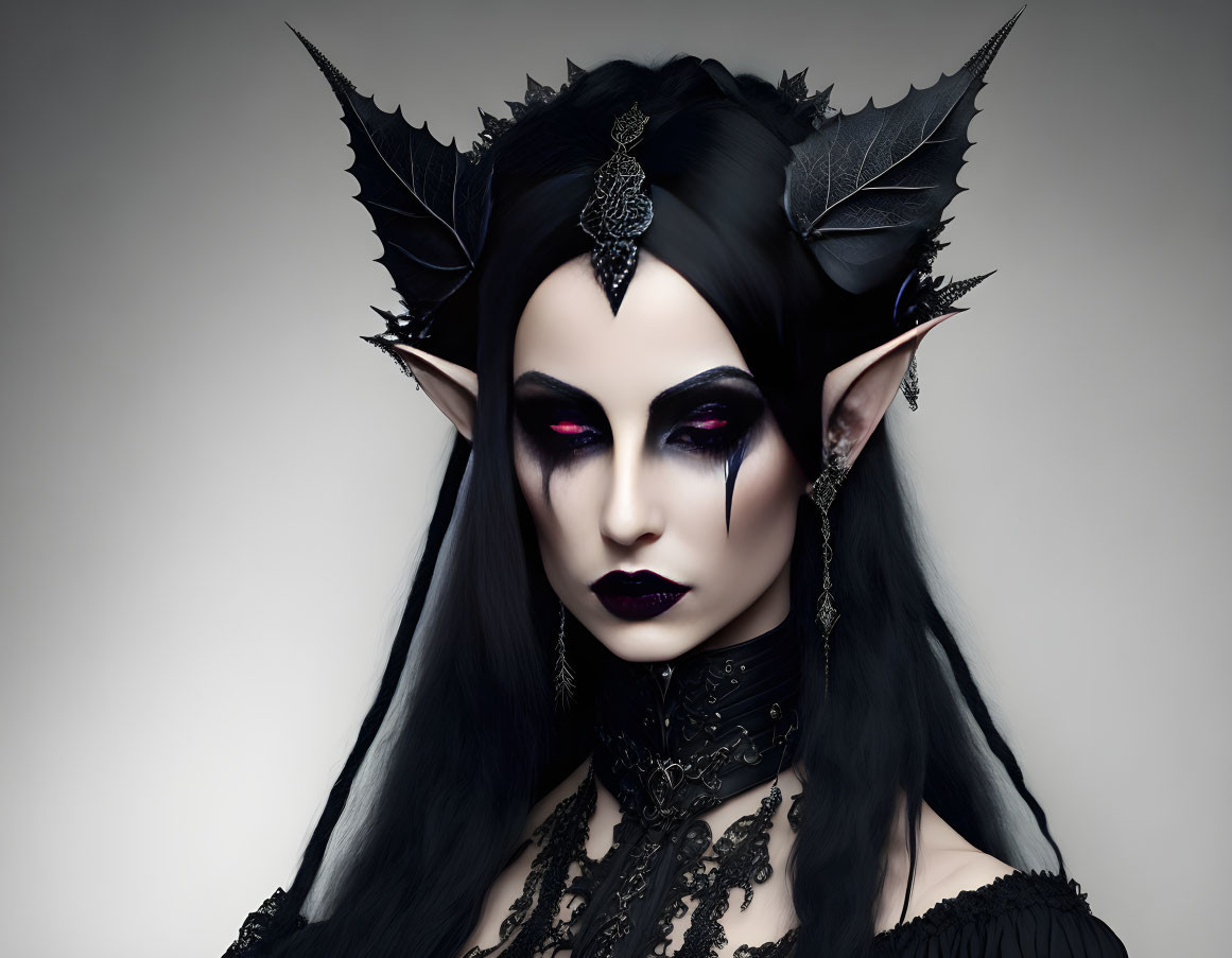 Gothic fantasy makeup and costume with dark elf vibes