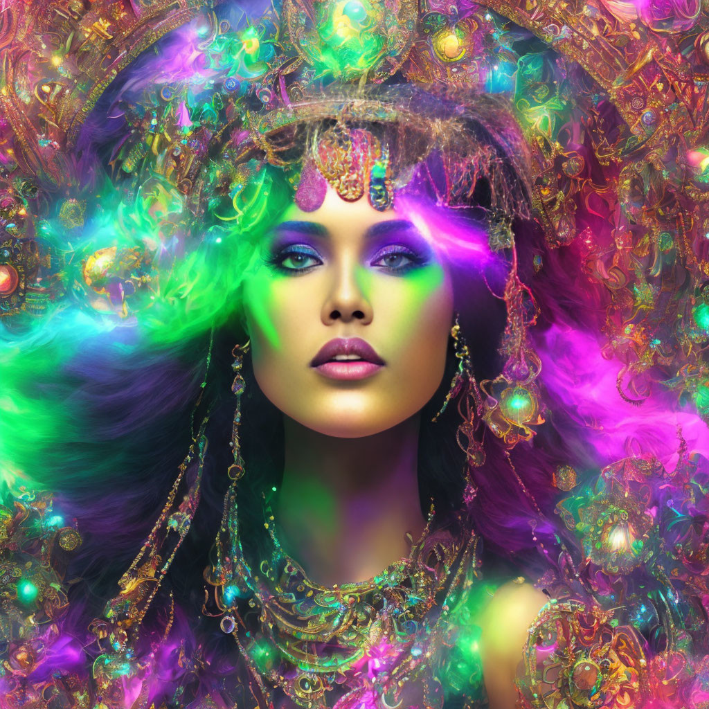 Colorful Psychedelic Makeup and Jewelry in Vibrant Swirls