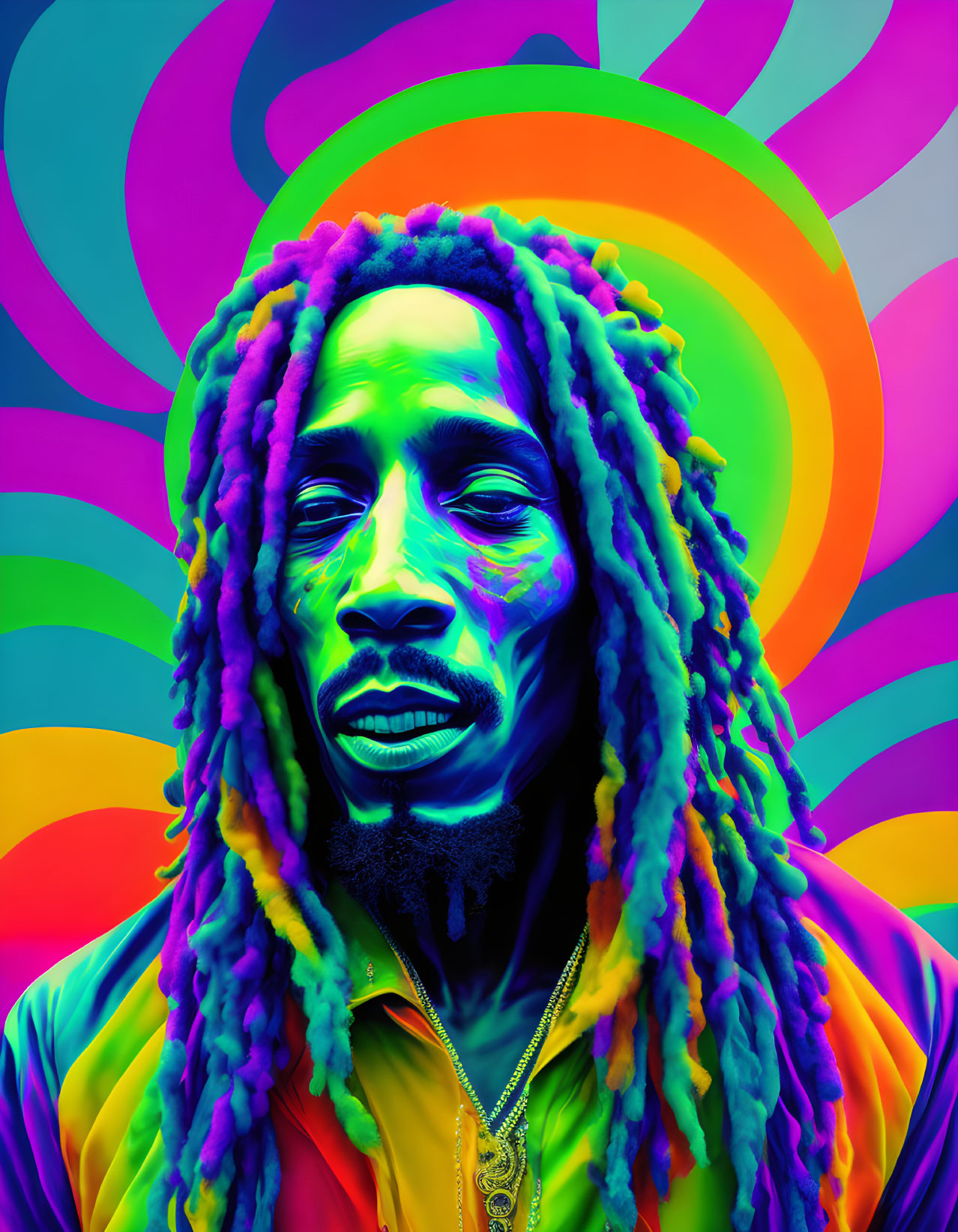 Colorful Dreadlocks Portrait Against Psychedelic Background