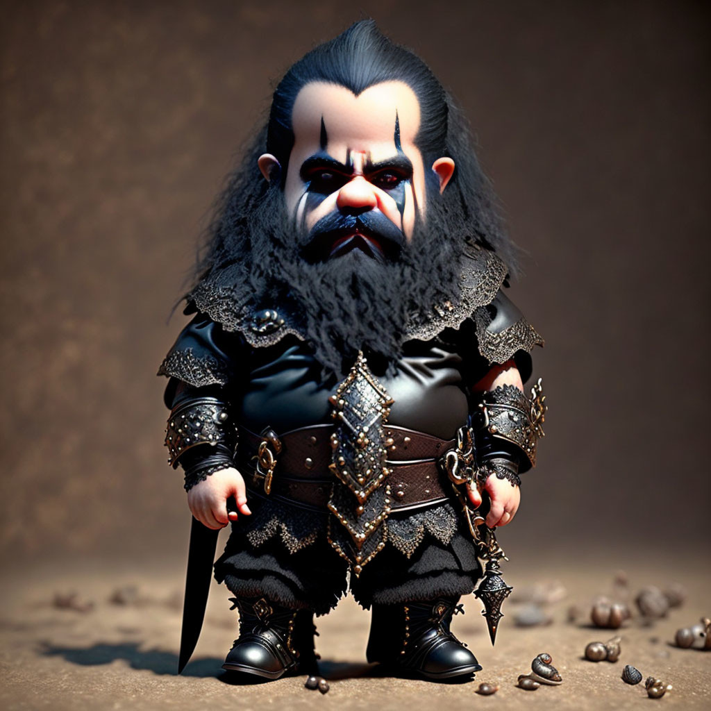 Fantasy dwarf warrior miniature in black armor with axe