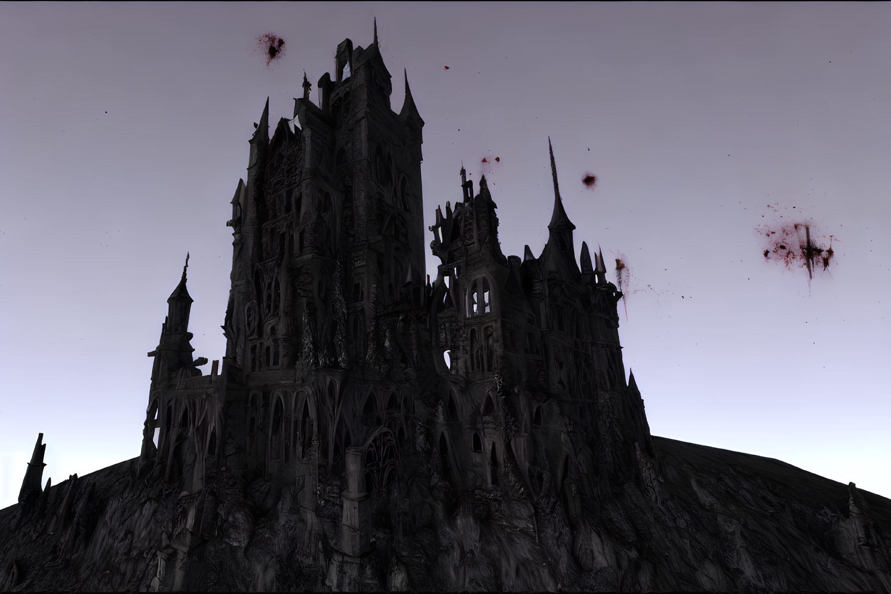 Gothic castle with towering spires under twilight sky