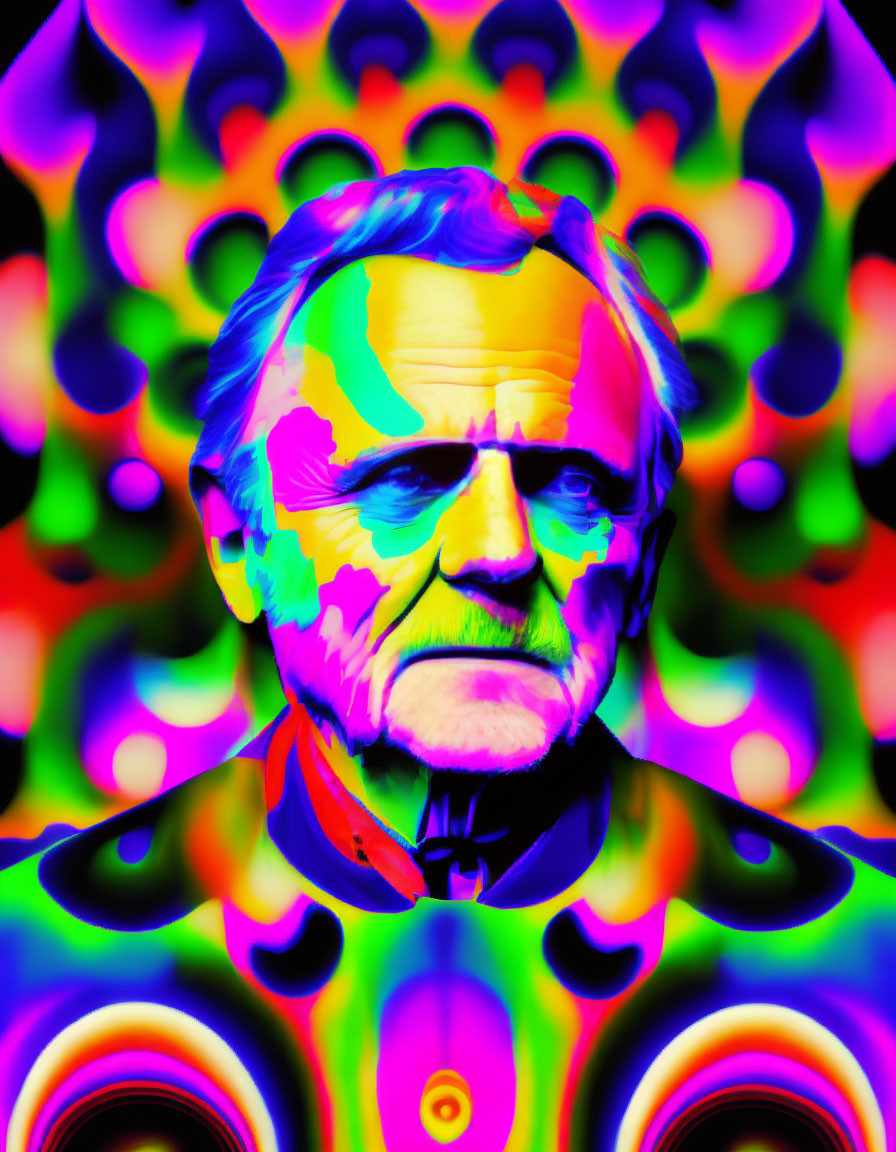 Abstract portrait with psychedelic colors and patterns