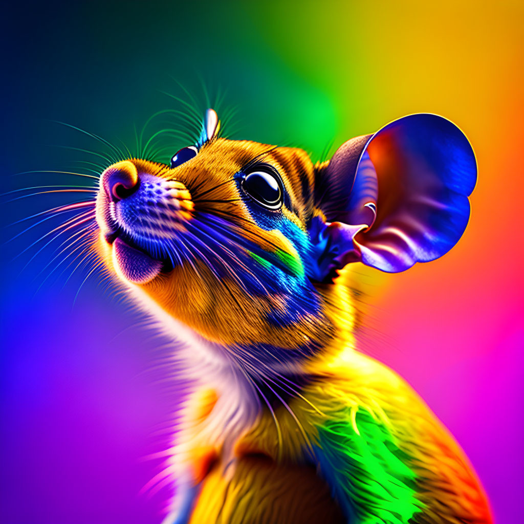 Colorful Rainbow Spectrum Background with Whimsical Mouse Art