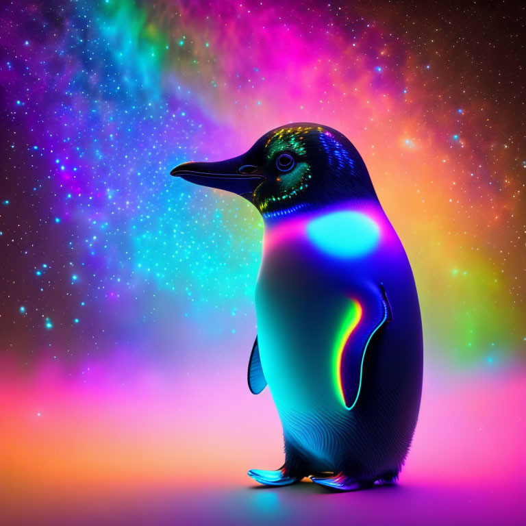 Colorful Penguin in Psychedelic Cosmic Setting