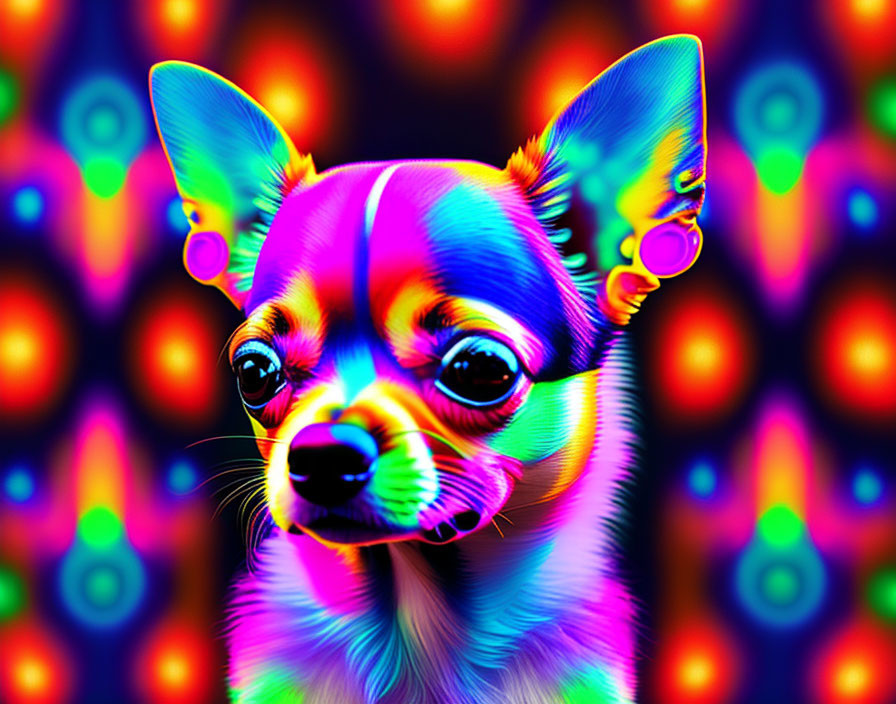 Colorful Psychedelic Chihuahua Portrait with Intense Gaze