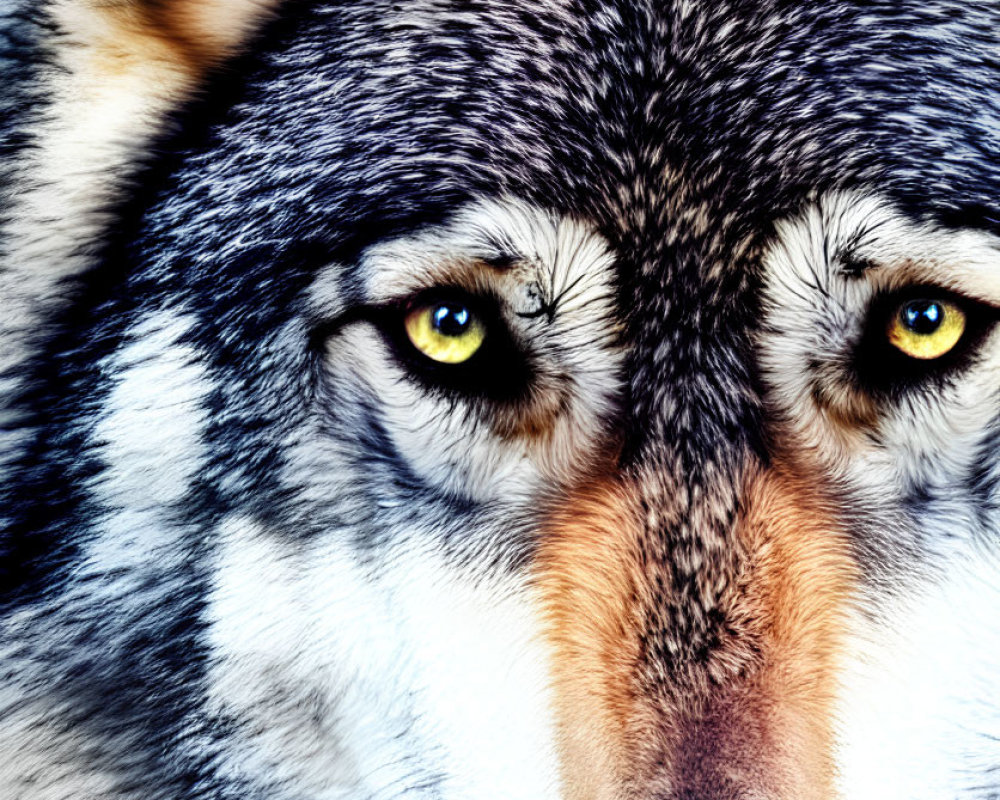 Detailed Close-Up of Wolf with Yellow Eyes & Grey Fur