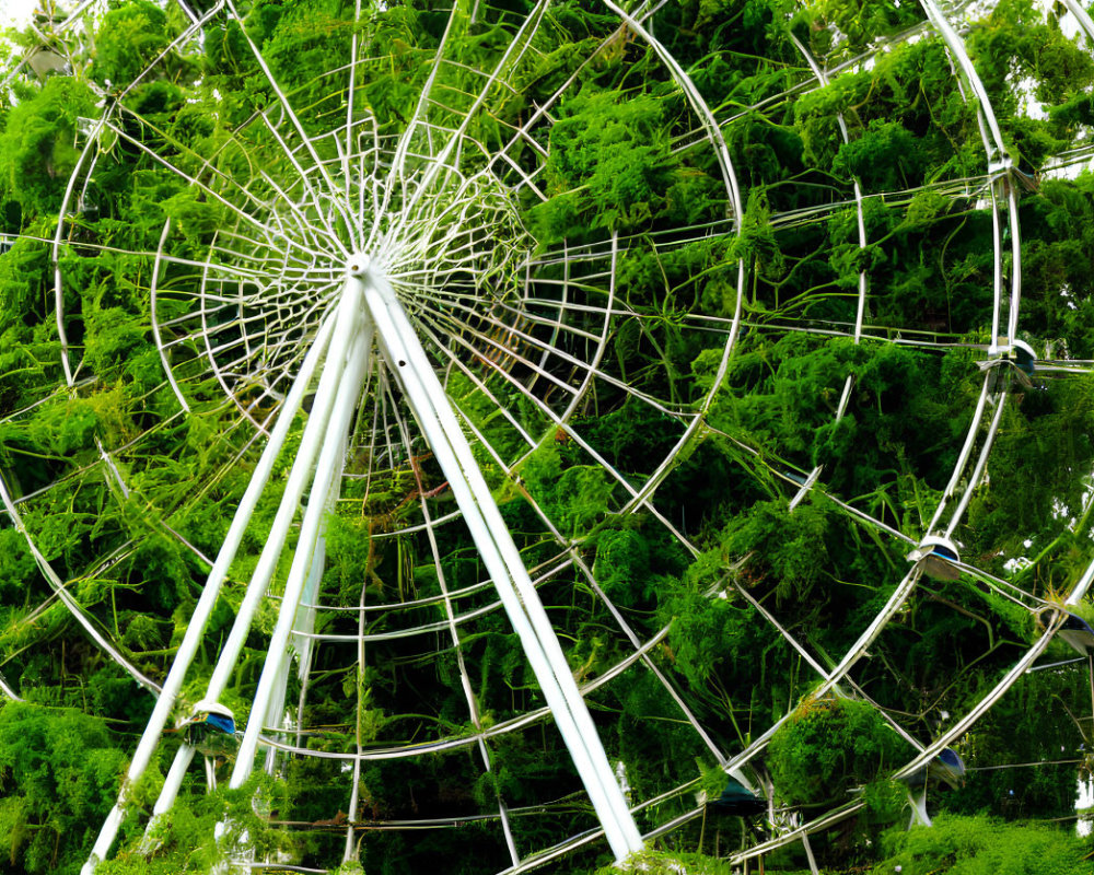 Overgrown Ferris Wheel Covered in Green Vines