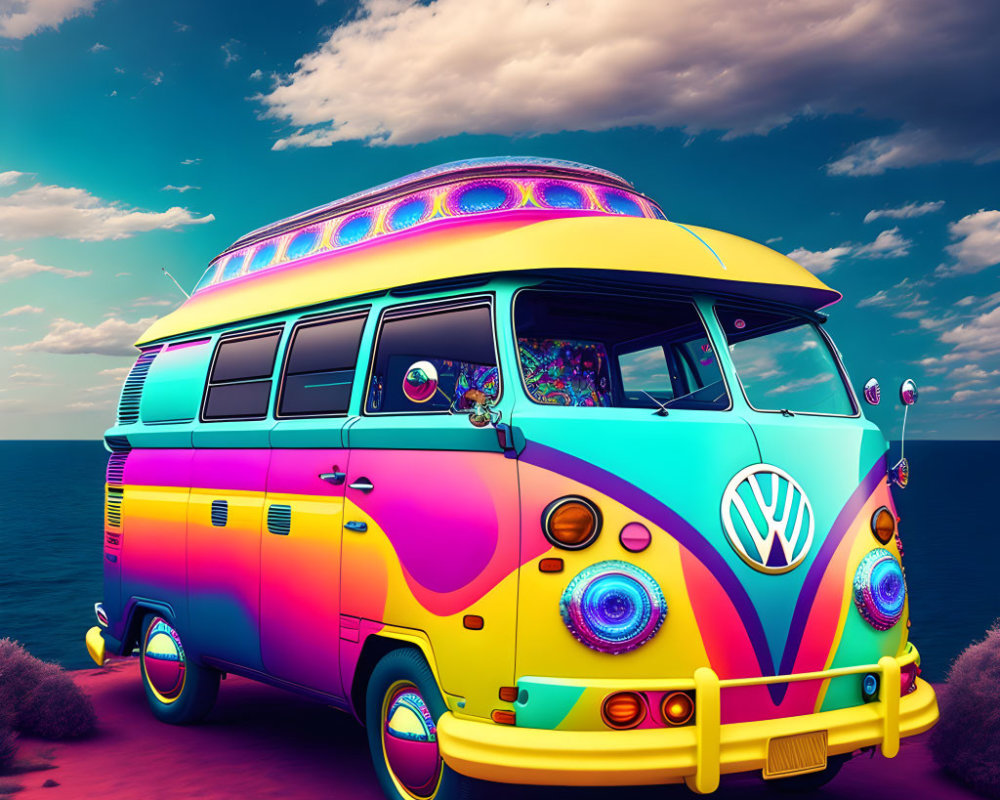 Vibrant Psychedelic VW Van by Seaside Sky