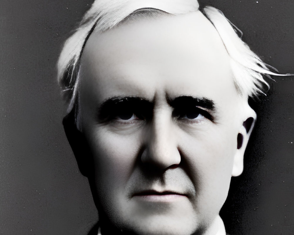 Mature Man Portrait with White Hair and Dark Bow Tie