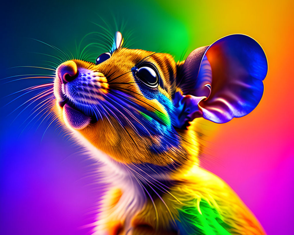 Colorful Rainbow Spectrum Background with Whimsical Mouse Art