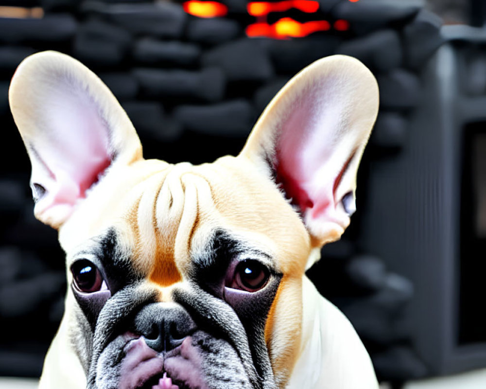 Alert French Bulldog by Cozy Fireplace