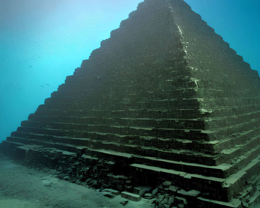 Large Pyramid-shaped Underwater Structure Surrounded by Oceanic Blue Hues