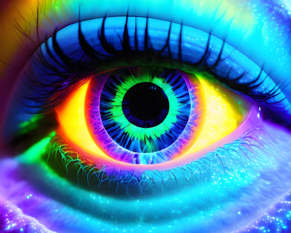 Colorful Human Eye Close-Up with Rainbow Colors