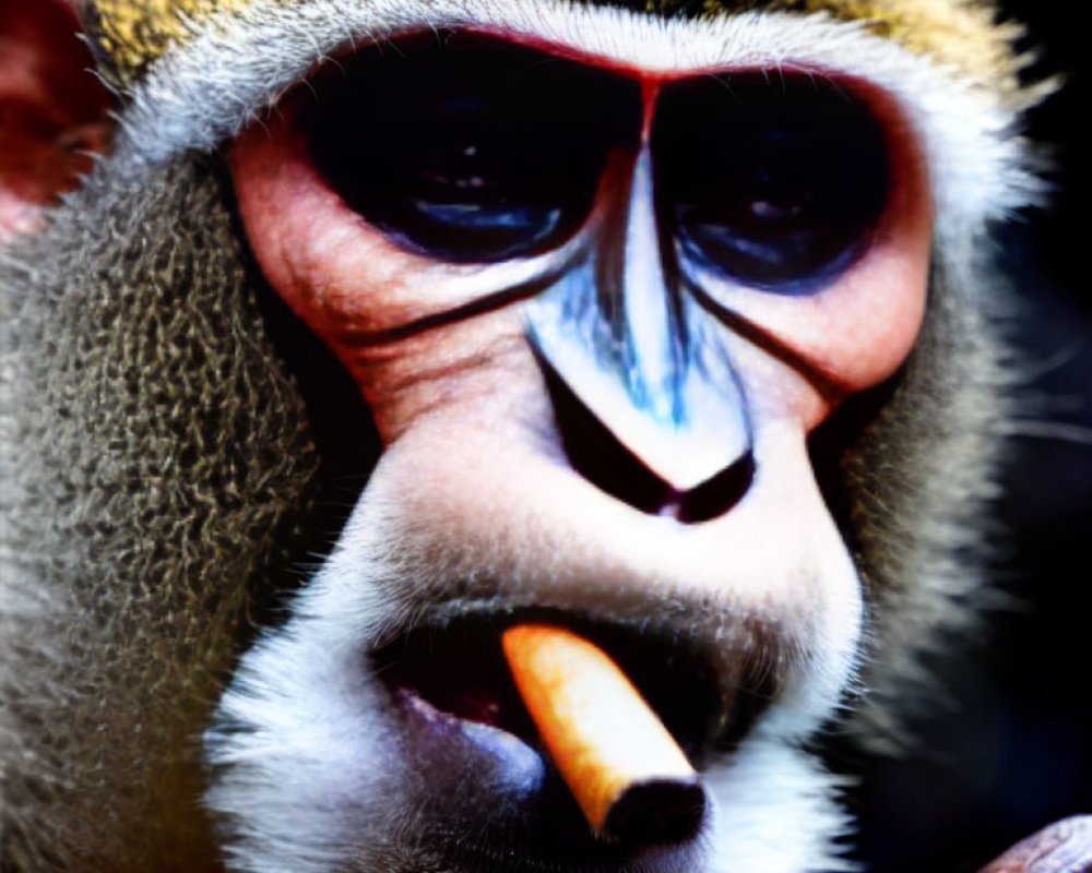 Monkey with Unique Facial Markings Holding Object Close-Up