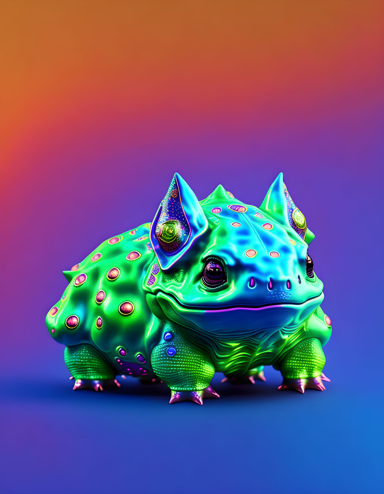 Colorful Stylized Frog Illustration with Gem-Like Textures