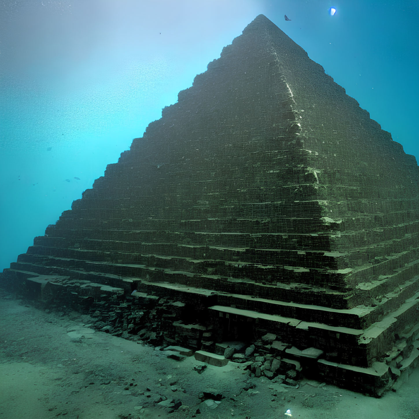 Large Pyramid-shaped Underwater Structure Surrounded by Oceanic Blue Hues