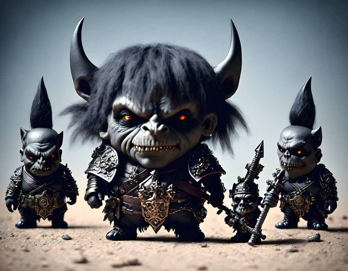 Fantasy creatures with horns and armor in battle stance