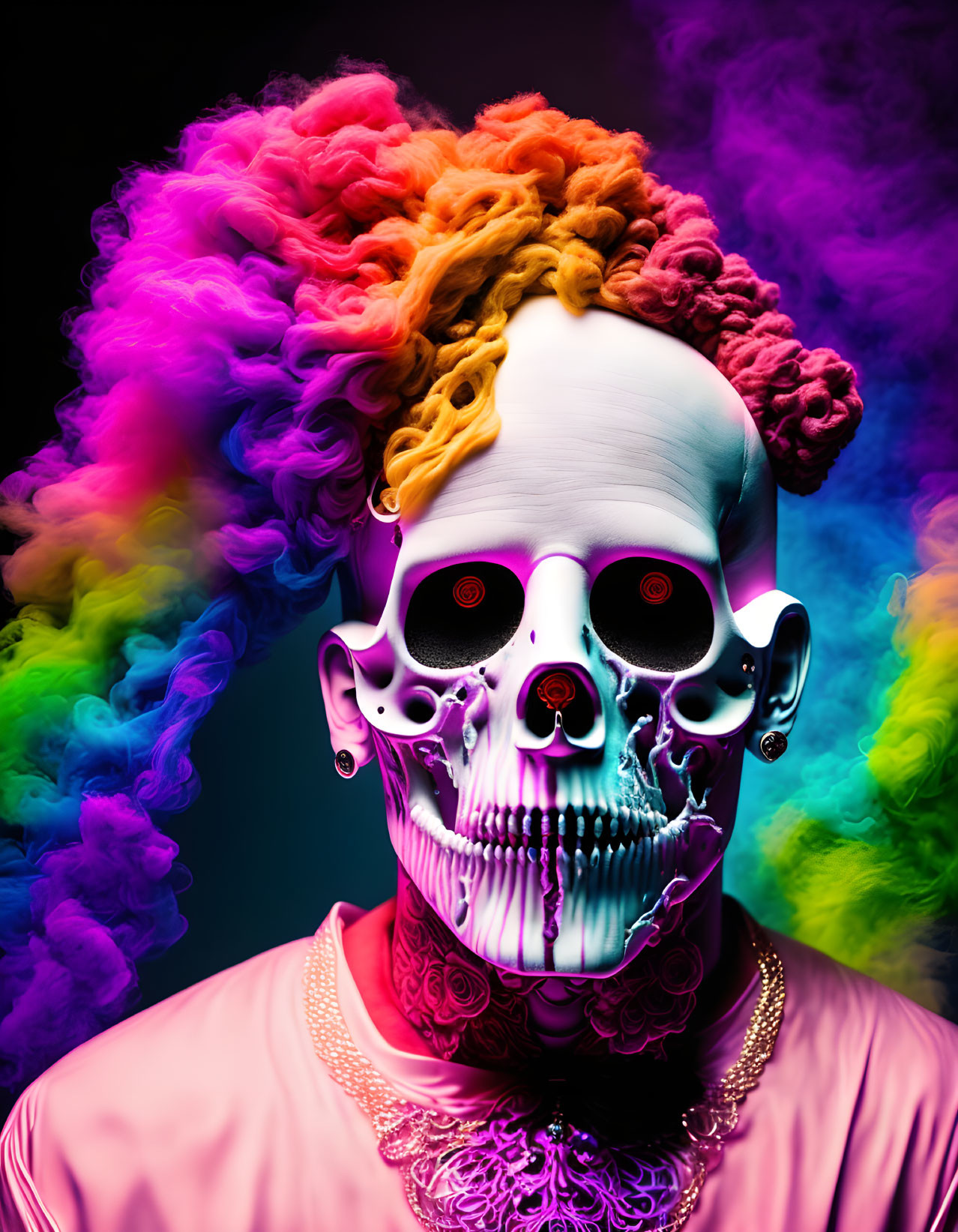 Colorful Smoke Surrounds Skull-Faced Figure