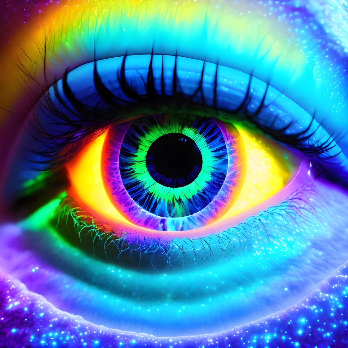 Colorful Human Eye Close-Up with Rainbow Colors