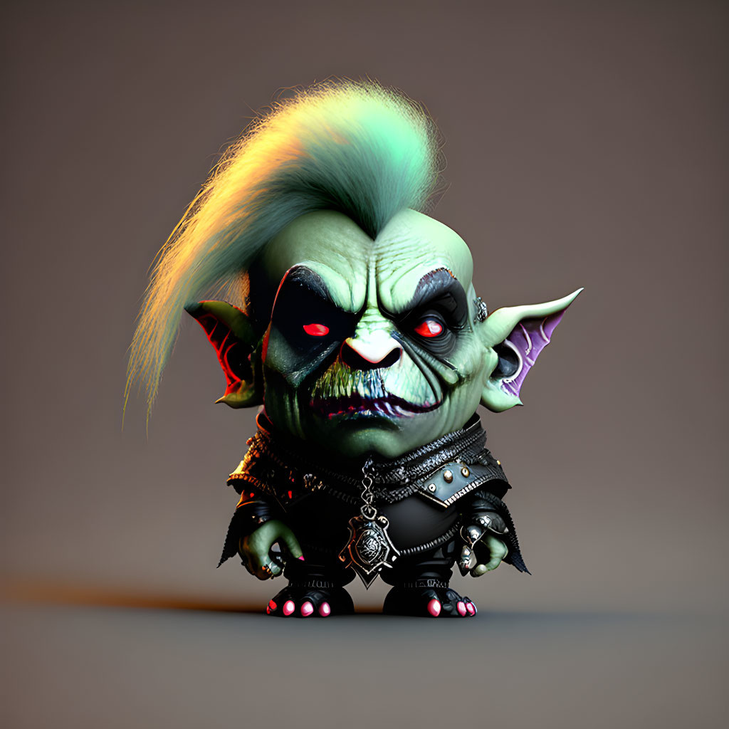 Stylized punk-rock troll with green mohawk and spiked attire