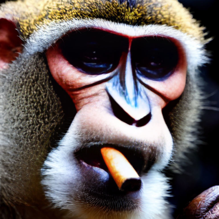 Monkey with Unique Facial Markings Holding Object Close-Up