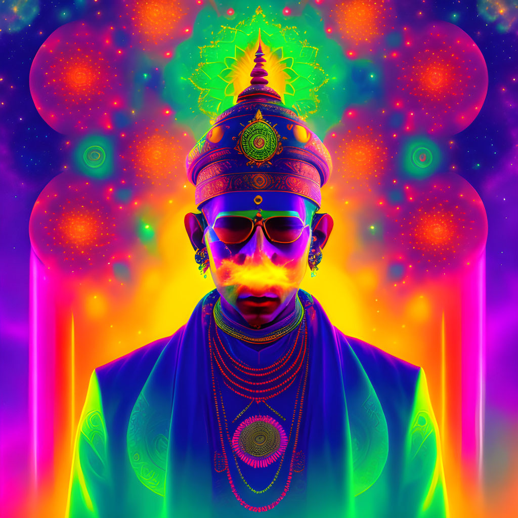 Colorful digital artwork featuring ornate chakras and a third eye